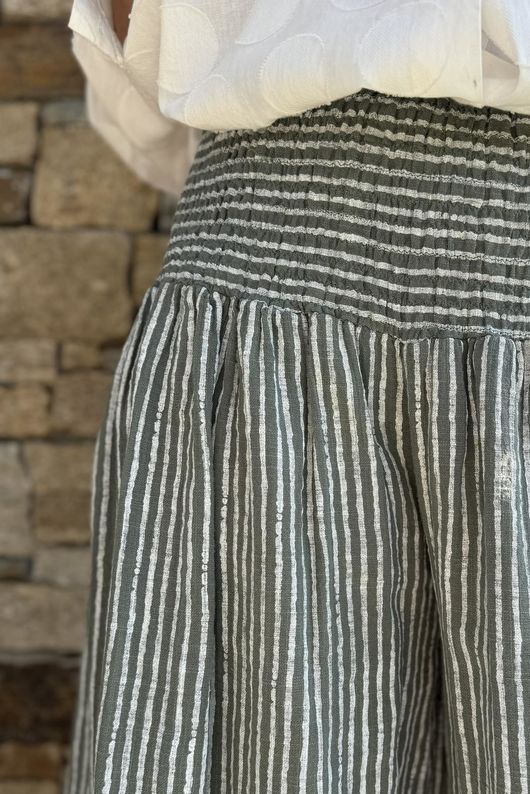 Marina Chalk Stripe Palazzo Pant Khaki